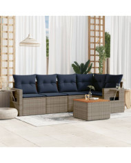 Salon de jardin 6 pcs avec coussins gris résine tressée | Mobilier & Déco