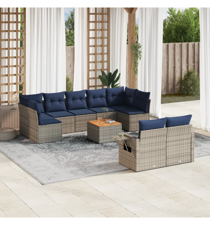 Salon de jardin 10 pcs avec coussins gris résine tressée | Mobilier & Déco