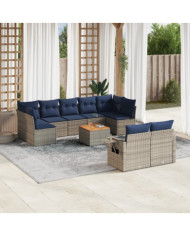 Salon de jardin 10 pcs avec coussins gris résine tressée | Mobilier & Déco