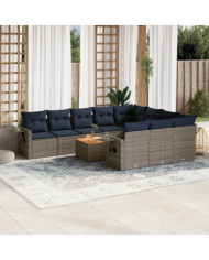 Salon de jardin 11 pcs avec coussins gris résine tressée | Mobilier & Déco