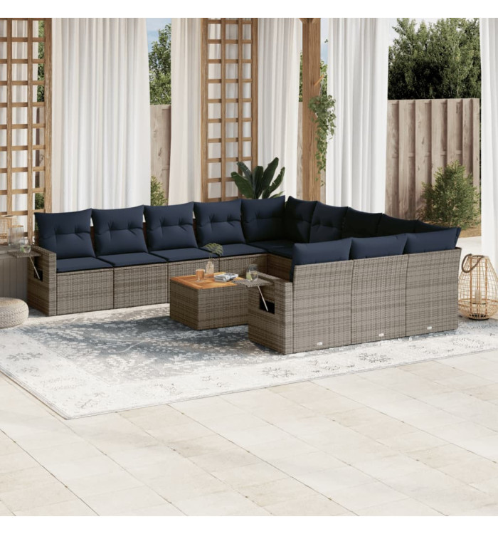 Salon de jardin avec coussins 12 pcs gris résine tressée | Mobilier & Déco