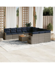 Salon de jardin avec coussins 12 pcs gris résine tressée | Mobilier & Déco