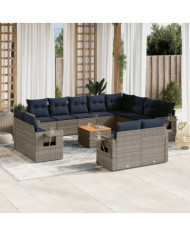 Salon de jardin avec coussins 13 pcs gris résine tressée | Mobilier & Déco