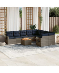 Salon de jardin 10 pcs avec coussins gris résine tressée | Mobilier & Déco