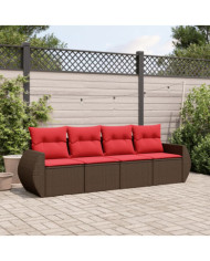 Salon de jardin 4 pcs avec coussins marron résine tressée | Mobilier & Déco
