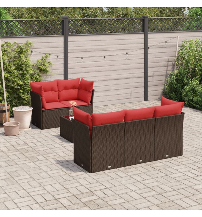 Salon de jardin 6 pcs avec coussins marron résine tressée | Mobilier & Déco
