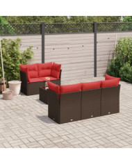 Salon de jardin 6 pcs avec coussins marron résine tressée | Mobilier & Déco