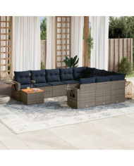 Salon de jardin 11 pcs avec coussins gris résine tressée | Mobilier & Déco