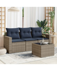 Salon de jardin 4 pcs avec coussins gris résine tressée | Mobilier & Déco