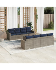 Salon de jardin 9 pcs avec coussins gris résine tressée | Mobilier & Déco