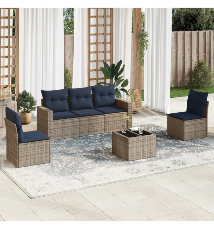 Salon de jardin 6 pcs avec coussins gris résine tressée | Mobilier & Déco