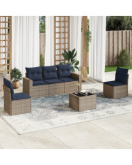 Salon de jardin 6 pcs avec coussins gris résine tressée | Mobilier & Déco