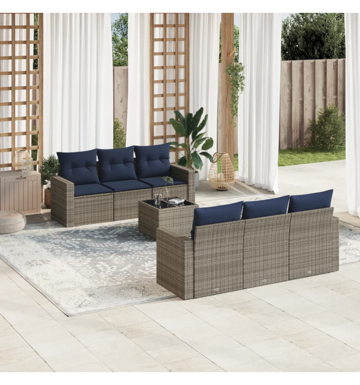 Salon de jardin 7 pcs avec coussins gris résine tressée | Mobilier & Déco