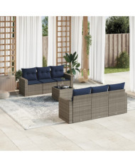 Salon de jardin 7 pcs avec coussins gris résine tressée | Mobilier & Déco