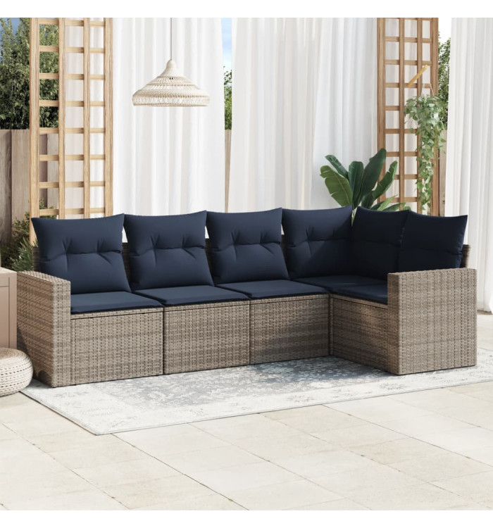 Salon de jardin 5 pcs avec coussins gris résine tressée | Mobilier & Déco