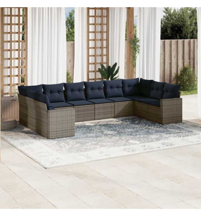 Salon de jardin 10 pcs avec coussins gris résine tressée | Mobilier & Déco