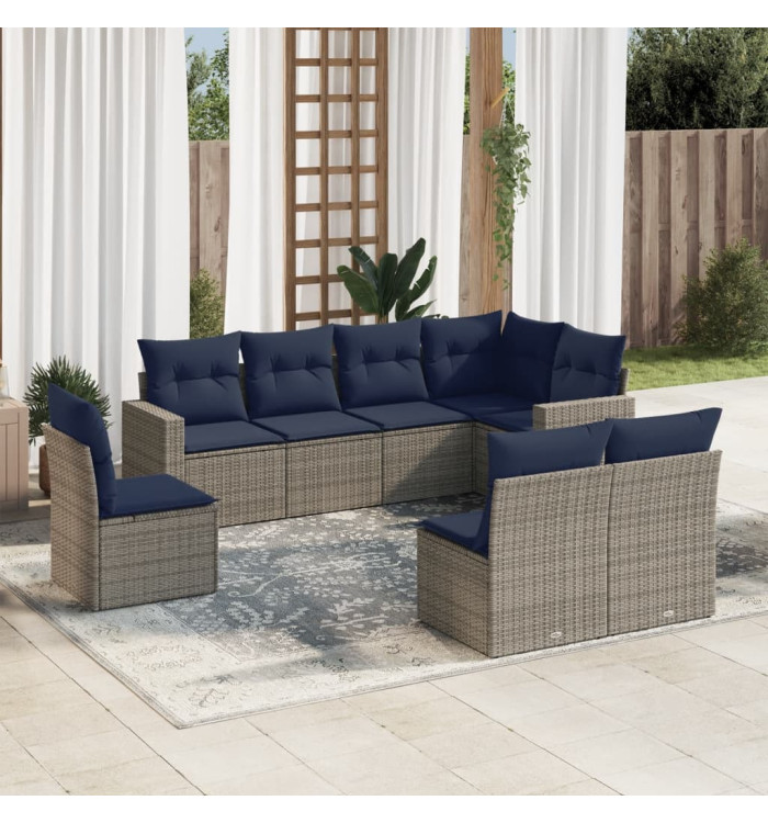 Salon de jardin 8 pcs avec coussins gris résine tressée | Mobilier & Déco