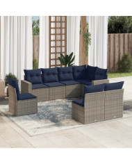 Salon de jardin 8 pcs avec coussins gris résine tressée | Mobilier & Déco