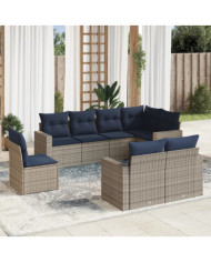 Salon de jardin 8 pcs avec coussins gris résine tressée | Mobilier & Déco