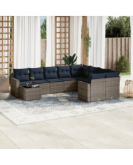 Salon de jardin 10 pcs avec coussins gris résine tressée | Mobilier & Déco