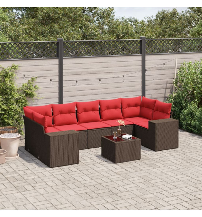 Salon de jardin 8 pcs avec coussins marron résine tressée | Mobilier & Déco