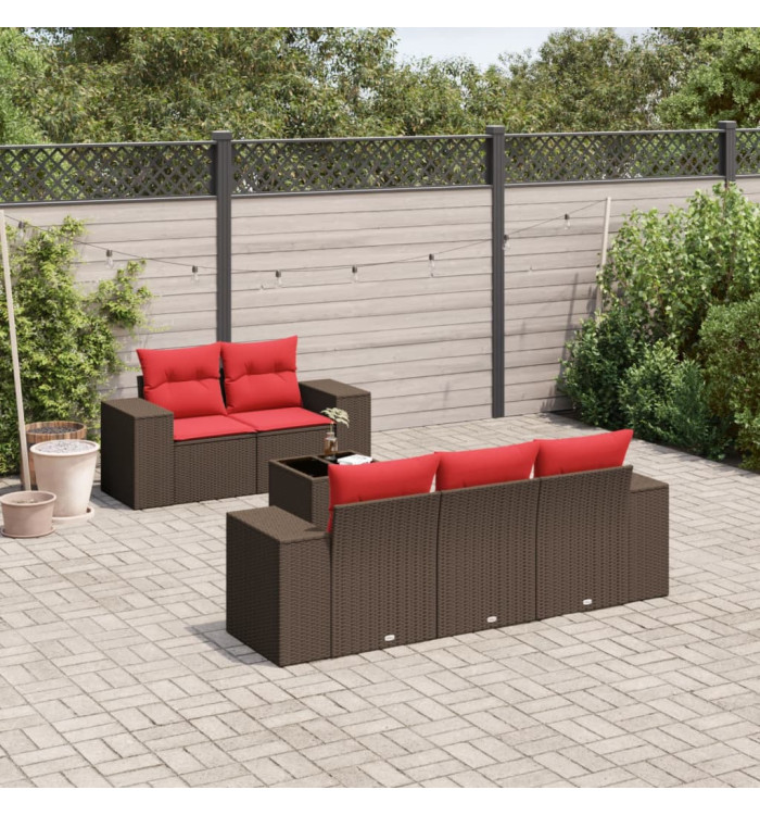 Salon de jardin 6 pcs avec coussins marron résine tressée | Mobilier & Déco