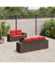 Salon de jardin 6 pcs avec coussins marron résine tressée | Mobilier & Déco