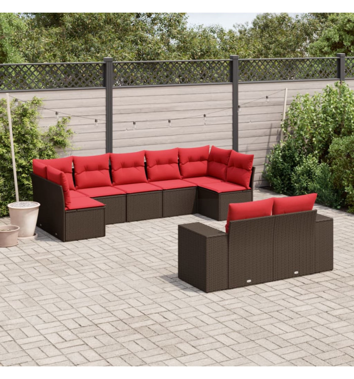 Salon de jardin avec coussins 9 pcs marron résine tressée | Mobilier & Déco