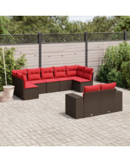 Salon de jardin avec coussins 9 pcs marron résine tressée | Mobilier & Déco