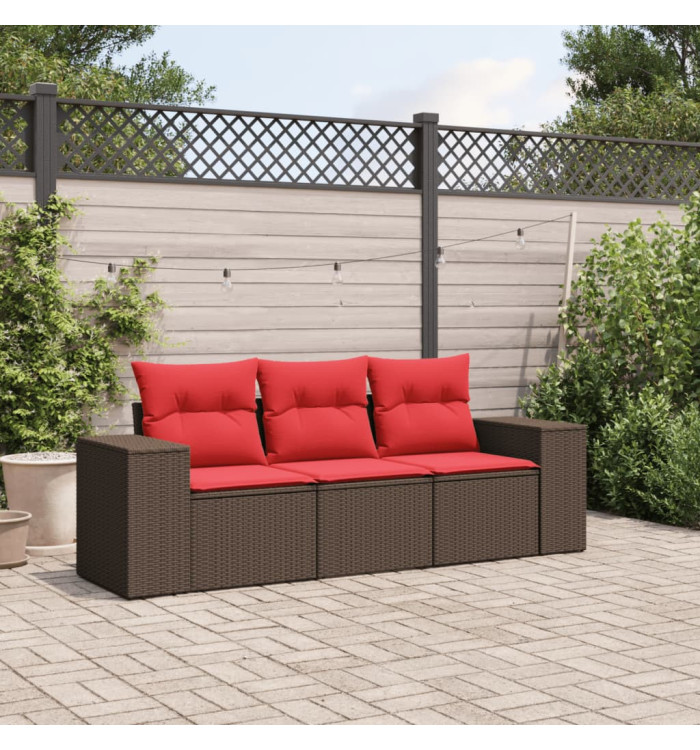 Salon de jardin avec coussins 3 pcs marron résine tressée | Mobilier & Déco