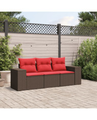 Salon de jardin avec coussins 3 pcs marron résine tressée | Mobilier & Déco