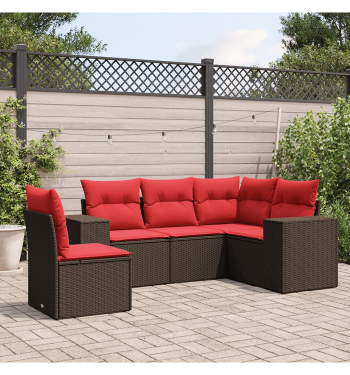 Salon de jardin avec coussins 5 pcs marron résine tressée | Mobilier & Déco
