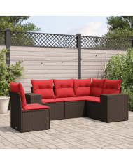 Salon de jardin avec coussins 5 pcs marron résine tressée | Mobilier & Déco