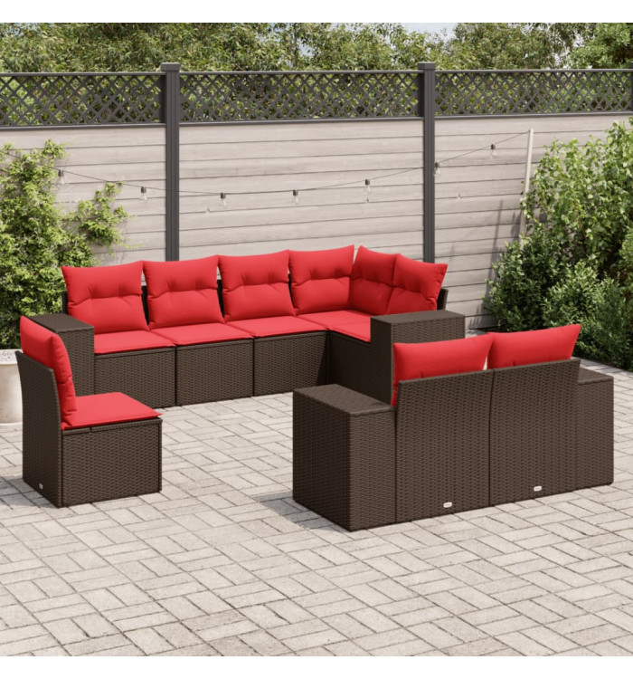 Salon de jardin 8 pcs avec coussins marron résine tressée | Mobilier & Déco