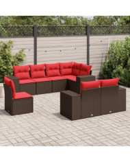 Salon de jardin 8 pcs avec coussins marron résine tressée | Mobilier & Déco
