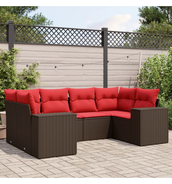 Salon de jardin 6 pcs avec coussins marron résine tressée | Mobilier & Déco
