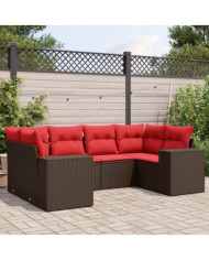 Salon de jardin 6 pcs avec coussins marron résine tressée | Mobilier & Déco
