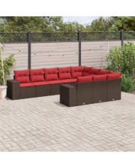 Salon de jardin 10 pcs avec coussins marron résine tressée | Mobilier & Déco