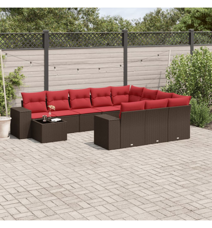 Salon de jardin et coussins 11 pcs marron résine tressée | Mobilier & Déco
