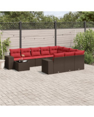 Salon de jardin et coussins 11 pcs marron résine tressée | Mobilier & Déco