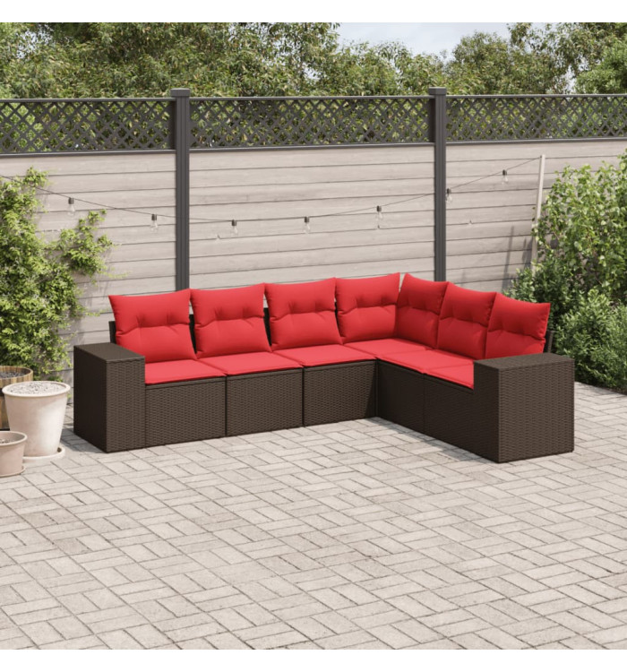 Salon de jardin 6 pcs avec coussins marron résine tressée | Mobilier & Déco