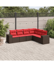 Salon de jardin 6 pcs avec coussins marron résine tressée | Mobilier & Déco
