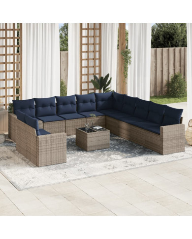 Salon de jardin avec coussins 12 pcs gris résine tressée | Mobilier & Déco
