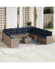 Salon de jardin avec coussins 12 pcs gris résine tressée | Mobilier & Déco