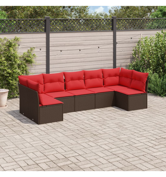 Salon de jardin avec coussins 7 pcs marron résine tressée | Mobilier & Déco
