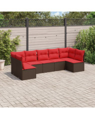 Salon de jardin avec coussins 7 pcs marron résine tressée | Mobilier & Déco