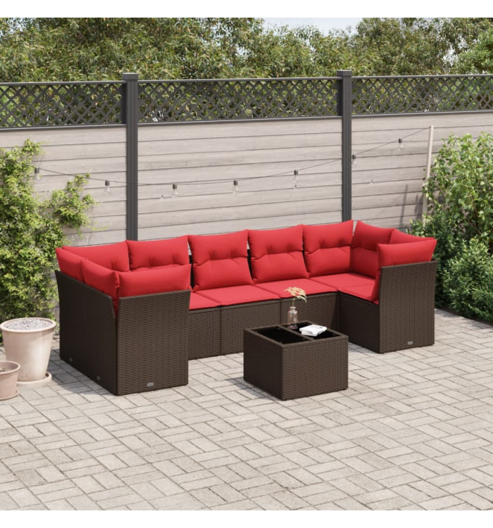 Salon de jardin 8 pcs avec coussins marron résine tressée | Mobilier & Déco