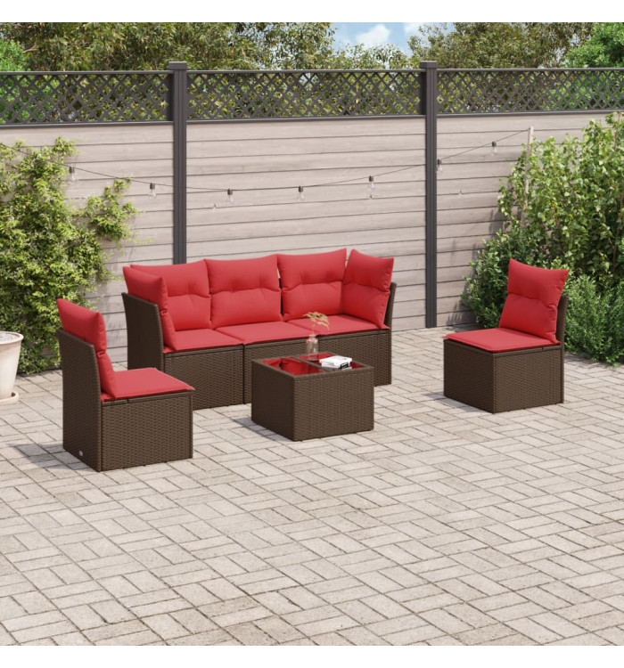Salon de jardin 6 pcs avec coussins marron résine tressée | Mobilier & Déco