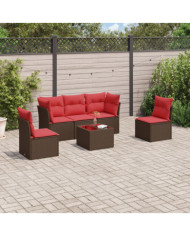 Salon de jardin 6 pcs avec coussins marron résine tressée | Mobilier & Déco