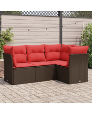 Salon de jardin 4 pcs avec coussins marron résine tressée | Mobilier & Déco